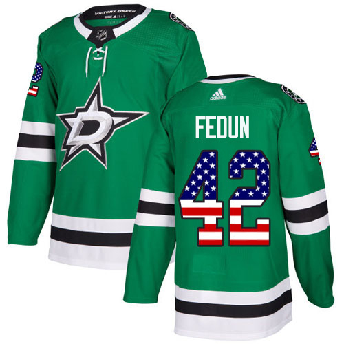 Adidas Men Dallas Stars 42 Taylor Fedun Green Home Authentic USA Flag Stitched NHL Jersey